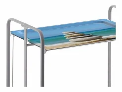 Don Hierro Carrito auxiliar plegable con ruedas - Estructura metálica gris, 2 estantes laminados Decorado Playa – 72*66*43 cm - BAUHAUS Azul New