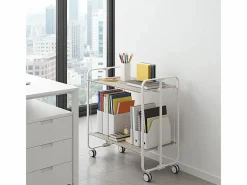 Carrito auxiliar plegable con ruedas - Estructura metálica gris, 2 estantes laminados color Fresno – 72*66*43 cm - BAUHAUS^Don Hierro Discount