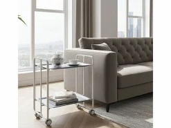 Carrito auxiliar plegable con ruedas - Estructura metálica blanca, 2 estantes laminados – 72*66*43 cm - BAUHAUS^Don Hierro New