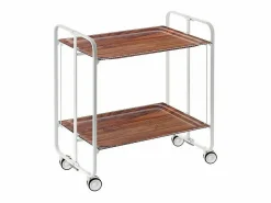 Don Hierro Mueble Camarera|Carrito auxiliar plegable con ruedas - Estructura metálica blanca, 2 estantes laminados color Cedro – 72*66*43 cm - BAUHAUS