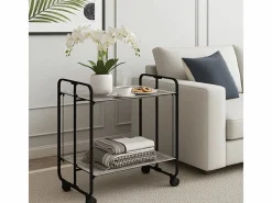 Don Hierro Carrito auxiliar plegable con ruedas - Estructura metálica negra, 2 estantes laminados color Fresno – 72*66*43 cm - BAUHAUS Marru00f3n Outlet