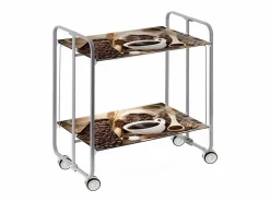 Carrito auxiliar plegable con ruedas - Estructura metálica gris, 2 estantes laminados Decorado Café – 72*66*43 cm - BAUHAUS^Don Hierro Discount