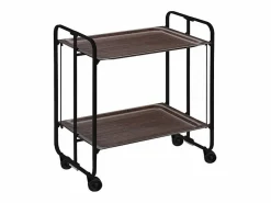 Don Hierro Mueble Camarera|Carrito auxiliar plegable con ruedas - Estructura metálica negra, 2 estantes laminados color Wenghe – 72*66*43 cm - BAUHAUS