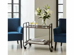 Don Hierro Mueble Camarera|Carrito auxiliar plegable con ruedas - Estructura metálica negra, 2 estantes laminados color Wenghe – 72*66*43 cm - BAUHAUS