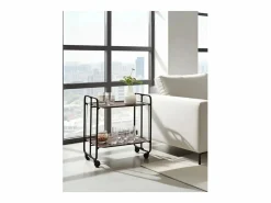 Don Hierro Mueble Camarera|Carrito auxiliar plegable con ruedas - Estructura metálica negra, 2 estantes laminados color Wenghe – 72*66*43 cm - BAUHAUS