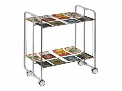 Don Hierro Mueble Camarera|Carrito auxiliar plegable con ruedas - Estructura metálica gris, 2 estantes laminados decorado Vintage3 – 72*66*43 cm - BAUHAUS