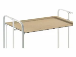 Carrito auxiliar plegable con ruedas - Estructura metálica blanca, 2 estantes laminados color Haya – 72*66*43 cm - BAUHAUS^Don Hierro Best