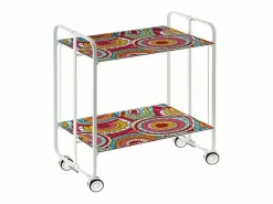 Don Hierro Carrito auxiliar plegable con ruedas - Estructura metálica blanca, 2 estantes laminados Decorado Abstracto colores – 72*66*43 cm - BAUHAUS Rosa Clearance
