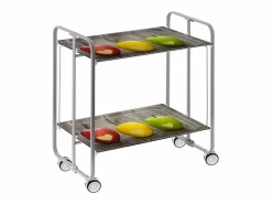Carrito auxiliar plegable con ruedas - Estructura metálica gris, 2 estantes laminados Diseño Manzanas – 72*66*43 cm - BAUHAUS^Don Hierro New