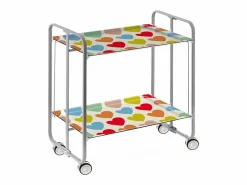 Don Hierro Mueble Camarera|Carrito auxiliar plegable con ruedas - Estructura metálica gris, 2 estantes laminados Decorado Corazones – 72*66*43 cm - BAUHAUS