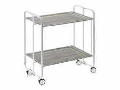Carrito auxiliar plegable con ruedas - Estructura metálica blanca, 2 estantes laminados color Fresno – 72*66*43 cm - BAUHAUS^Don Hierro New