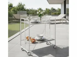 Carrito auxiliar plegable con ruedas - Estructura metálica blanca, 2 estantes laminados color Fresno – 72*66*43 cm - BAUHAUS^Don Hierro New