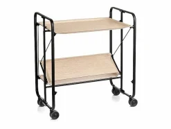 Don Hierro Carrito auxiliar plegable con ruedas - Estructura metálica negra, 2 estantes laminados color Haya – 72*66*43 cm - BAUHAUS Color natural claro New