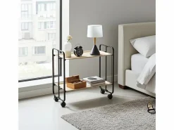 Don Hierro Carrito auxiliar plegable con ruedas - Estructura metálica negra, 2 estantes laminados color Haya – 72*66*43 cm - BAUHAUS Color natural claro New