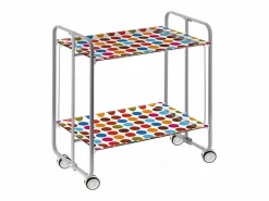Carrito auxiliar plegable con ruedas - Estructura metálica gris, 2 estantes laminados, decorado Círculos colores – 72*66*43 cm - BAUHAUS^Don Hierro
