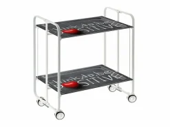 Don Hierro Mueble Camarera|Carrito auxiliar plegable con ruedas - Estructura metálica blanca, 2 estantes laminados Decorado Think, do, be positive – 72*66*43 cm - BAUHAUS