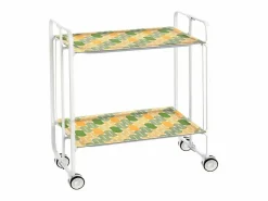 Carrito auxiliar plegable con ruedas - Estructura metálica blanca, 2 estantes laminados Decorado Óvalos naranjas y verdes – 72*66*43 cm - BAUHAUS^Don Hierro Outlet
