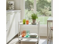 Carrito auxiliar plegable con ruedas - Estructura metálica blanca, 2 estantes laminados Decorado Zigzags colores – 72*66*43 cm - BAUHAUS^Don Hierro Sale