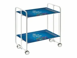 Carrito auxiliar plegable con ruedas - Estructura metálica blanca, 2 estantes laminados Decorado Keep Calm – 72*66*43 cm - BAUHAUS^Don Hierro Online