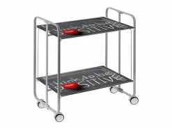 Don Hierro Mueble Camarera|Carrito auxiliar plegable con ruedas - Estructura metálica , 2 estantes laminados Decorado 
