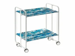 Don Hierro Carrito auxiliar plegable con ruedas - Estructura metálica blanca, 2 estantes laminados Decorado Peces azules – 72*66*43 cm - BAUHAUS Azul turquesa / Azul New