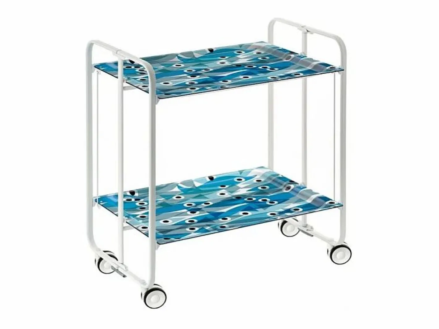 Don Hierro Carrito auxiliar plegable con ruedas - Estructura metálica blanca, 2 estantes laminados Decorado Peces azules – 72*66*43 cm - BAUHAUS Azul turquesa / Azul New