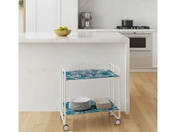 Don Hierro Carrito auxiliar plegable con ruedas - Estructura metálica blanca, 2 estantes laminados Decorado Peces azules – 72*66*43 cm - BAUHAUS Azul turquesa / Azul New