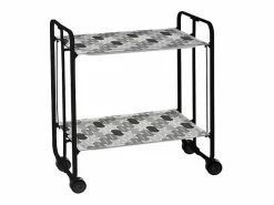 Carrito auxiliar plegable con ruedas - Estructura metálica negra, 2 estantes laminados Decorado claro y oscuro – 72*66*43 cm - BAUHAUS^Don Hierro Online