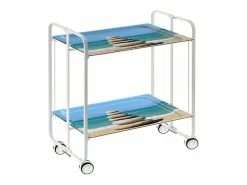 Carrito auxiliar plegable con ruedas - Estructura metálica blanca, 2 estantes laminados Decorado Playa – 72*66*43 cm - BAUHAUS^Don Hierro Best