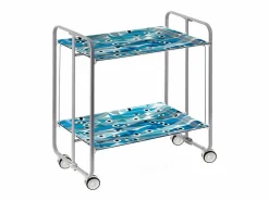 Carrito auxiliar plegable con ruedas - Estructura metálica gris, 2 estantes laminados Decorado Peces es – 72*66*43 cm - BAUHAUS^Don Hierro Outlet