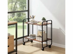 Carrito auxiliar plegable con ruedas - Estructura metálica negra, 2 estantes laminados color Cedro – 72*66*43 cm - BAUHAUS^Don Hierro Best