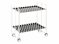 Don Hierro Carrito auxiliar plegable con ruedas - Estructura metálica blanca, 2 estantes laminados círculos blancos fondo – 72*66*43 cm - BAUHAUS Negro Hot