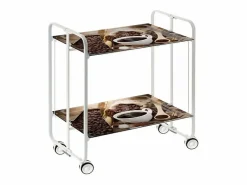 Don Hierro Mueble Camarera|Carrito auxiliar plegable con ruedas - Estructura metálica blanca, 2 estantes laminados Decorado Café – 72*66*43 cm - BAUHAUS