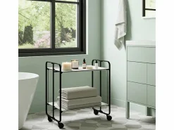 Carrito auxiliar plegable con ruedas - Estructura metálica negra, 2 estantes laminados color Pino envejecido – 72*66*43 cm - BAUHAUS^Don Hierro Outlet