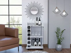Carrito de Bar Dukat en melamina con 6 botelleros , 3 estantes y 4 ruedas , , 89 cm X 55 cm X 41.5 cm^TuHome New
