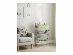 Don Hierro Mueble Camarera|Carrito de cocina ALESIA Pistacho, 3 cestas, cajón y encimera color pistacho