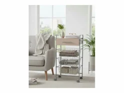 Don Hierro Carrito de cocina ALESIA – 3 cestas, 1 cajón y encimera color haya en acabado aluminio Gris Sale