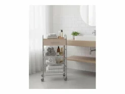 Don Hierro Carrito de cocina ALESIA – 3 cestas, 1 cajón y encimera color haya en acabado aluminio Gris Sale