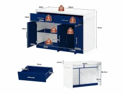 Carrito de cocina - Isla de cocina con 2 cajones y 3 puertas - toallero y cable de alimentación de 1,5 m Azul Best