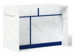 Carrito de cocina - Isla de cocina con 2 cajones y 3 puertas - toallero y cable de alimentación de 1,5 m Azul Best