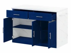 Carrito de cocina - Isla de cocina con 2 cajones y 3 puertas - toallero y cable de alimentación de 1,5 m Azul Best