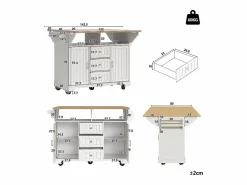 Carrito de cocina con 2 puertas, 3 cajones y toallero, especiero, bandeja extensible^Hauss Spole Best
