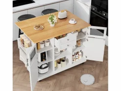 OKWISH Carrito de cocina con encimera de madera, toallero y estantes ajustables Blanco Online