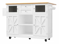 OKWISH Carrito de cocina con encimera de madera, toallero y estantes ajustables Blanco Online