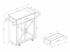 Hauss Spole Carrito de cocina con 2 puertas, cajón y toallero, tapa de madera Blanco Hot