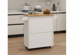 Hauss Spole Carrito de cocina con 2 puertas, cajón y toallero, tapa de madera Blanco Hot