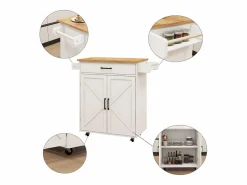 Hauss Spole Carrito de cocina con 2 puertas, cajón y toallero, tapa de madera Blanco Hot