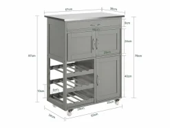 Carrito de Cocina Carrito de Servir con 3 Puertas y 1 cajón L67cmxH87cmxD38cm FKW45-HG ES^Sobuy Best