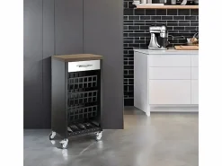 Don Hierro Mueble Camarera|Carrito de cocina, carrito verdulero - color Negro, Inox, Cerezo - 93*48*34 cm - KARA