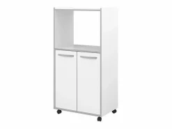 Mueble Camarera|Carrito de cocina compacto 60 cm mate 2 puertas + nicho con estante, espacio para microondas, patas de plástico, Made in France